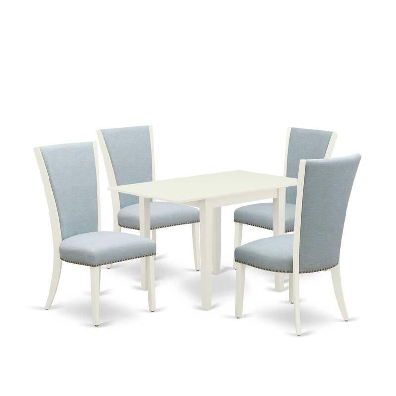 5-Piece Linen White Finish Solid Wood Top - Rectangular Dining Room Set - Seats 4