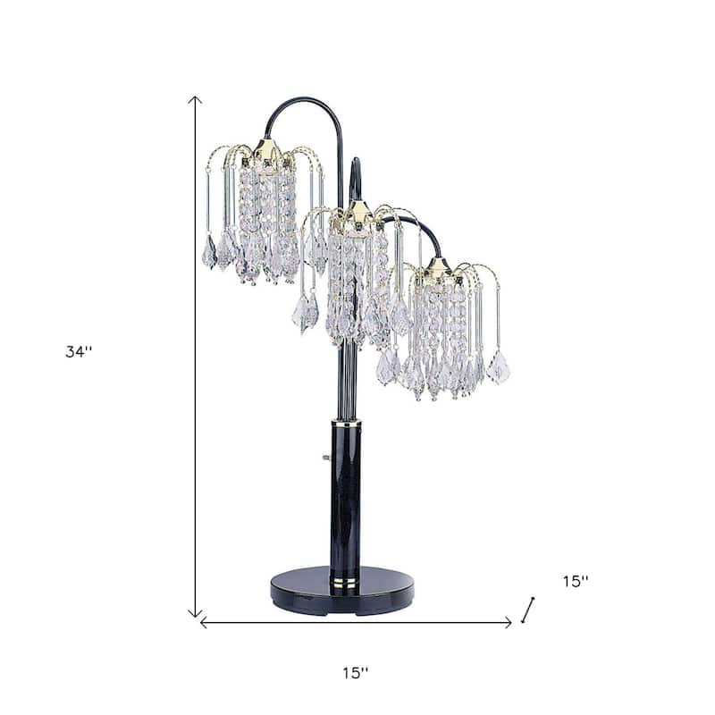 34" Black Metal Three Light Chandelier Table Lamp - 15 x 15 x 34