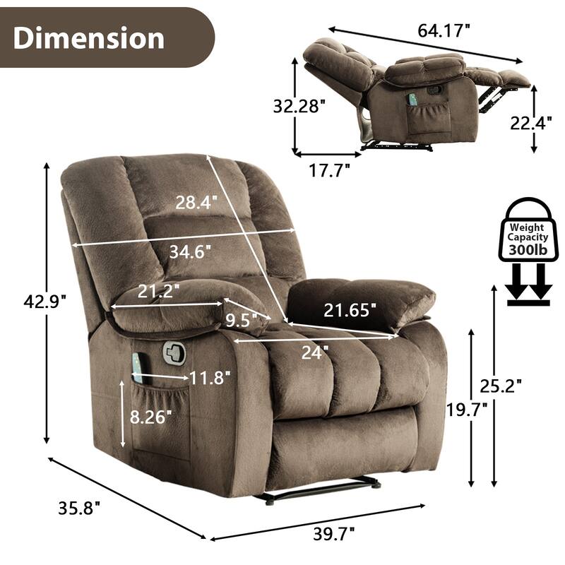 Massage and Manual Recliner Chair with Convenient pocket