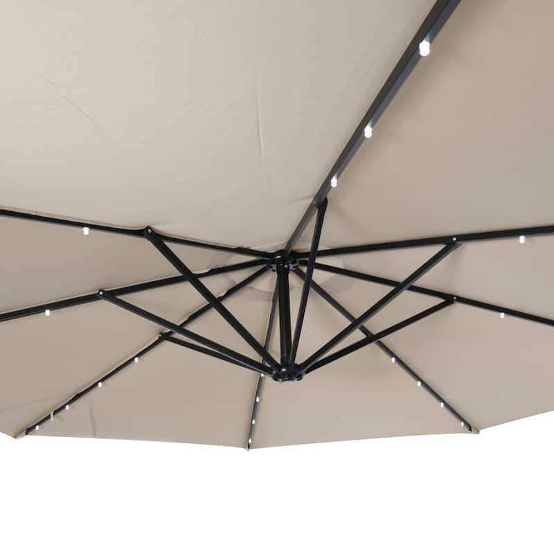 Commercial 10 FT Solar LED Light Cantilever Umbrella with Crank and Tilt-Tan