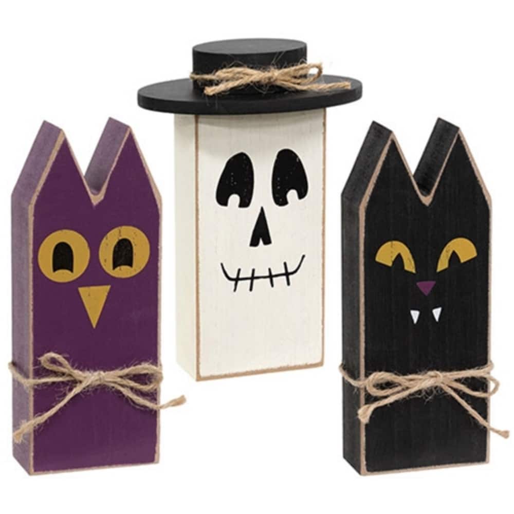 3/Set - Wooden Primitive Halloween Friend Block Sitters - Multi