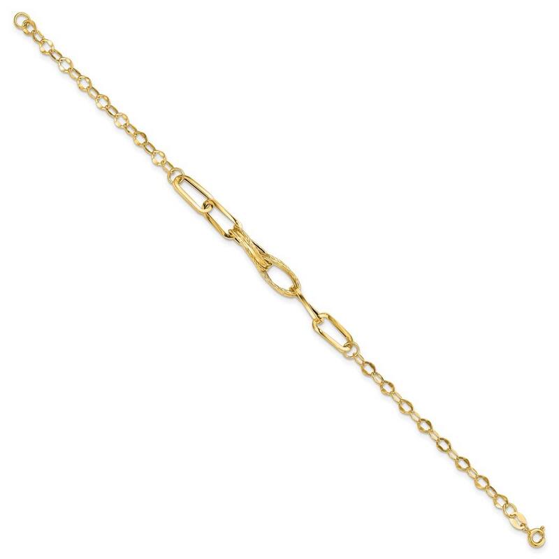 Curata 14k Yellow Gold Polished Textured Fancy Link Bracelet 7.75 Inch