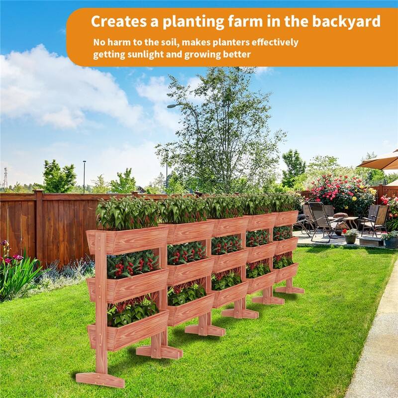 Vertical Raised Garden Bed with 3 Containers, Elevated Freestanding Herb Planter Box Growing Vegetable, Strawberry, Flower