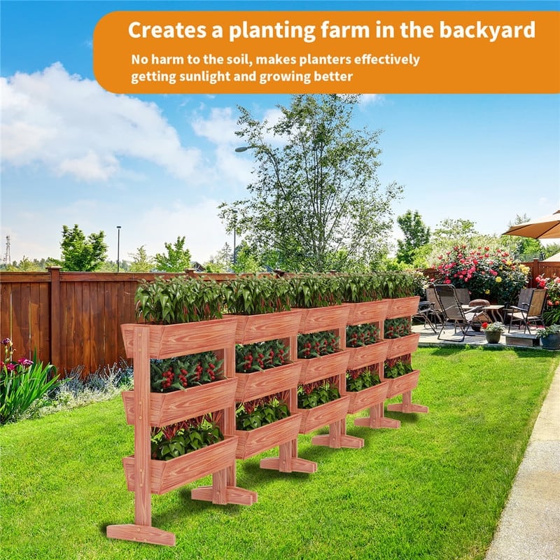 Vertical Raised Garden Bed with 3 Containers, Elevated Freestanding Herb Planter Box Growing Vegetable, Strawberry, Flower