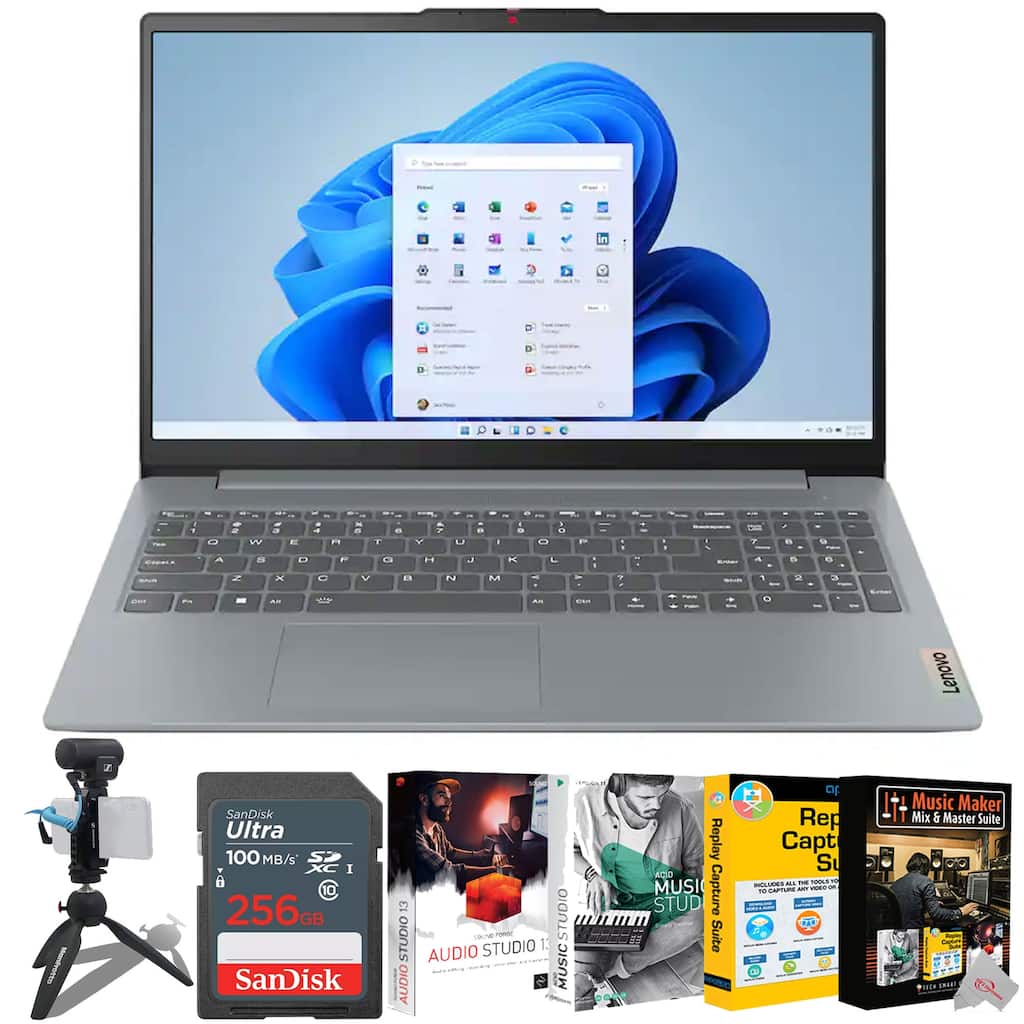 Lenovo IdeaPad Slim 3i 15.6" Laptop 8GB Memory, 128GB UFS Grey + Sennheiser Pro MKE 200 Mobile Kit + 256GB Card + Software