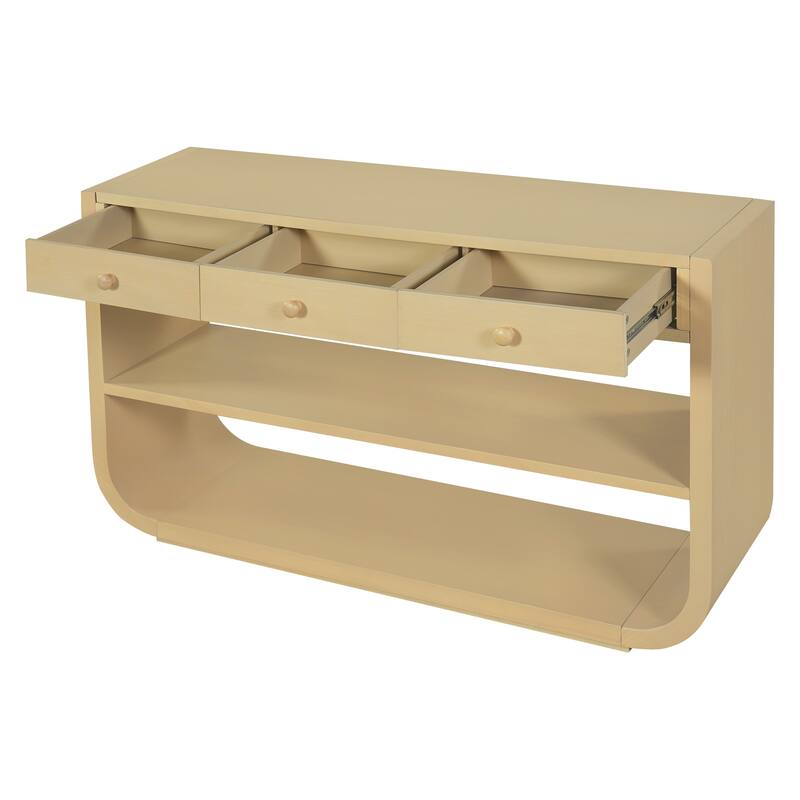 Christopher Knight Home - Modern Entryway Curved Console Table with Soft-Close Drawers & Open Shelves for Living Room, Hallway