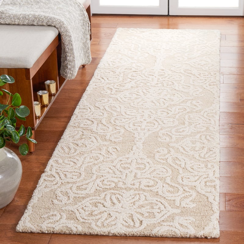 SAFAVIEH Handmade Blossom Cateluta Modern Floral Wool Rug - 2'3" x 8' Runner - Beige/Ivory