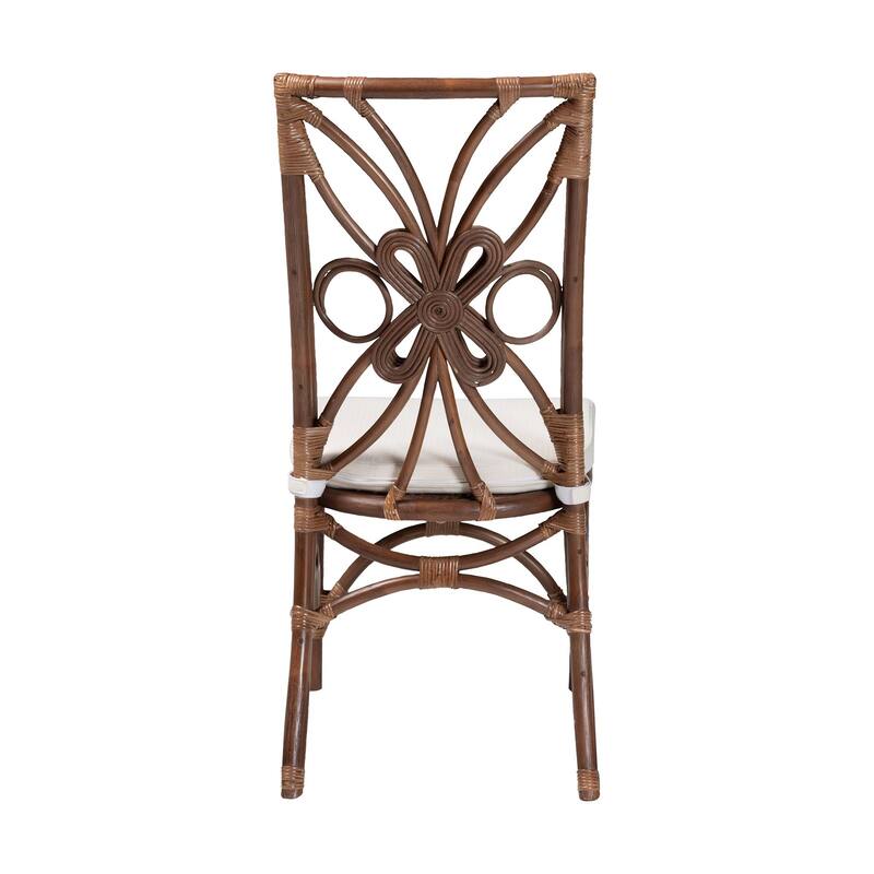 Brama Natural Rattan Dining Chair with Decorative Backrest and Cushioned Seat, Boho Coastal Style Seating for Dining Room