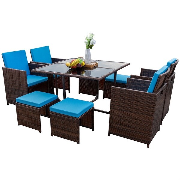 Homall 9 Pieces Patio Dining Sets Outdoor Space Saving Rattan