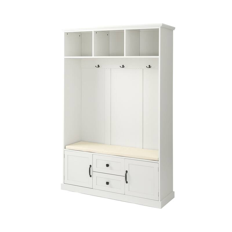 Classic Hall Tree with 3 Hooks,Coat Hanger,Storage Bench for Entrance,Hallway