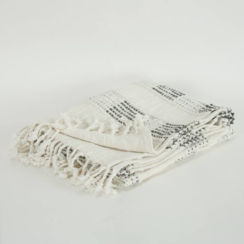 Rizzy Home Modern Stripe Hand Loomed Throw - Grey/Natural