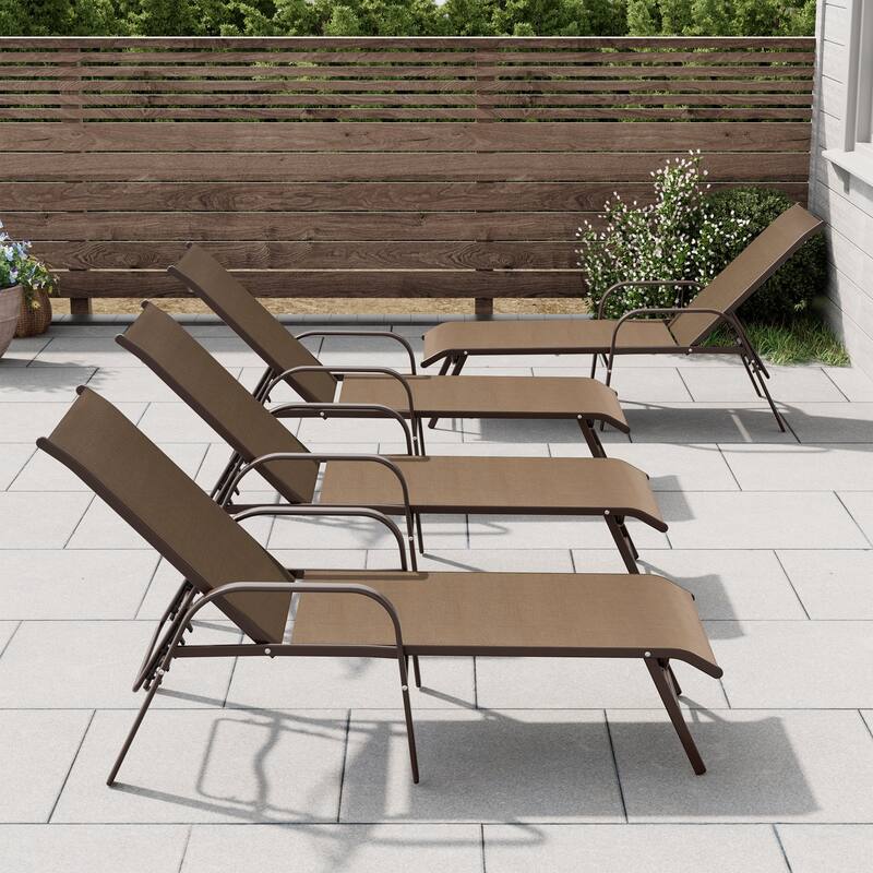 4PCS Outdoor Chaise Lounges Chair Aluminum with Adjustable Backrest - Brown