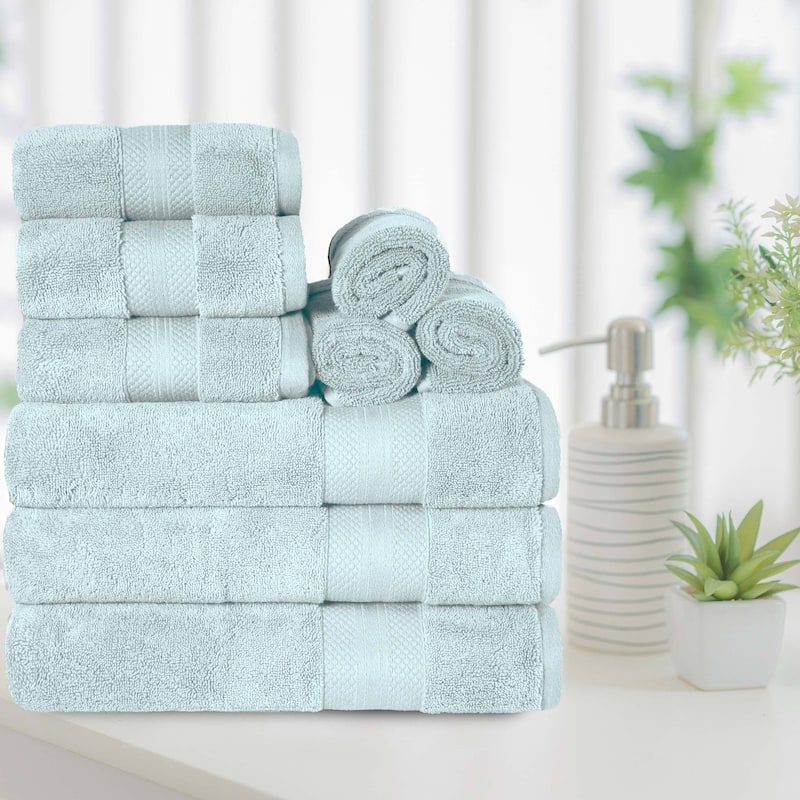 Superior Turkish Cotton 9 Piece Solid Plush Heavyweight Towel Set - Dusty Aqua