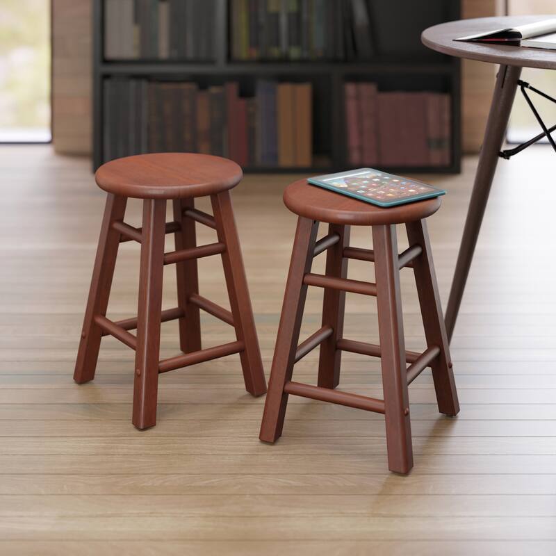 Element 2-Pc Square Legs Dining Stool Set, Walnut Finish - N/A