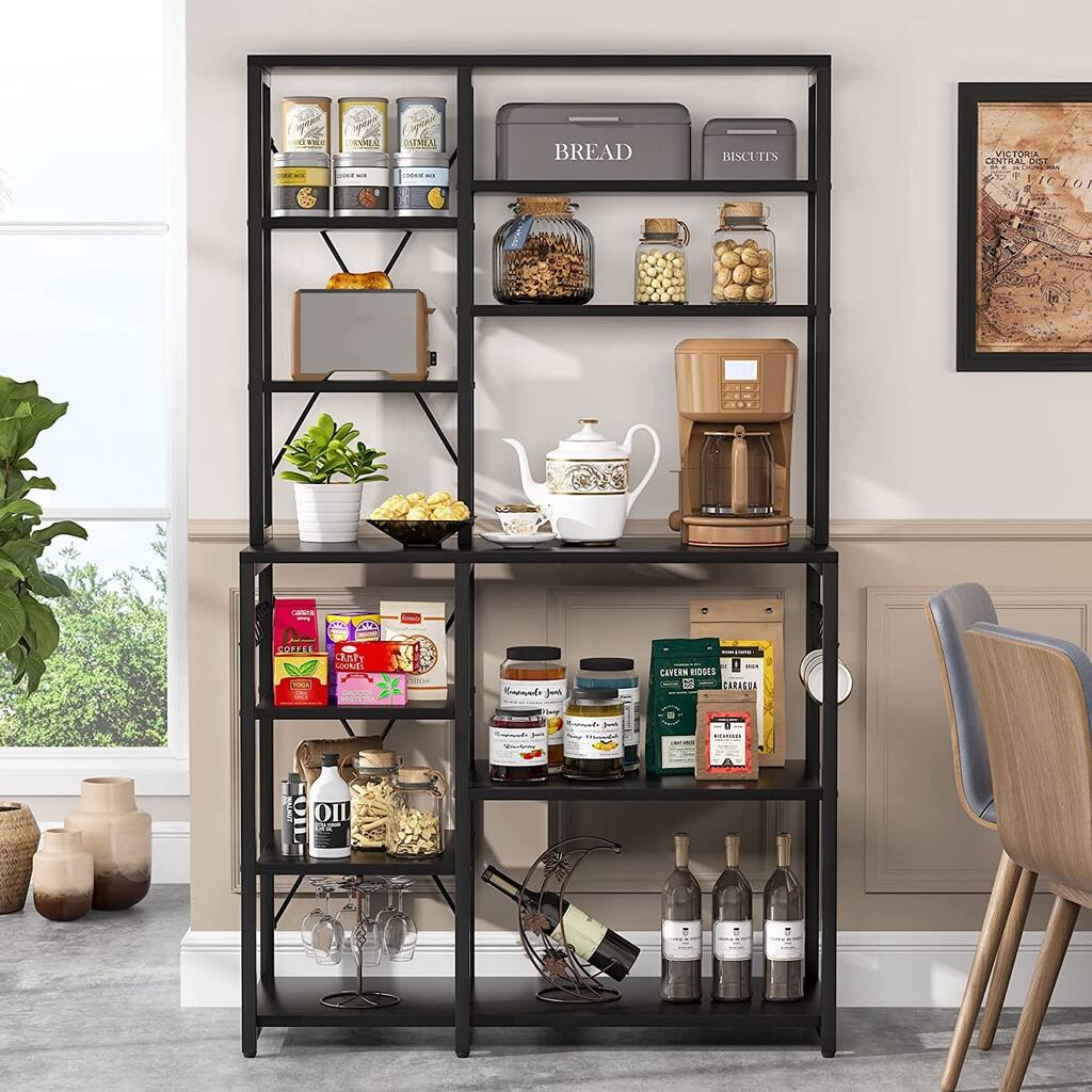 6Tier Kitchen Bakers Rack with Hutch Organizer Rack 10 S-Shaped Hooks