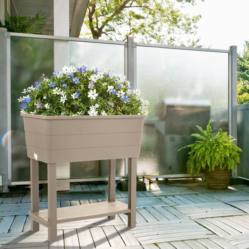 Aoodor Elevated Raised Planter Box with Legs,Storage Space,Plastic Drainage Plug & Water Level Indicator - 30"x14"