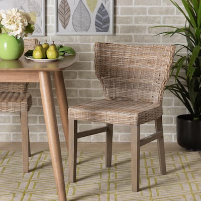 Enver Bohemian Natural Rattan &Mahogany Wood Dining Chair