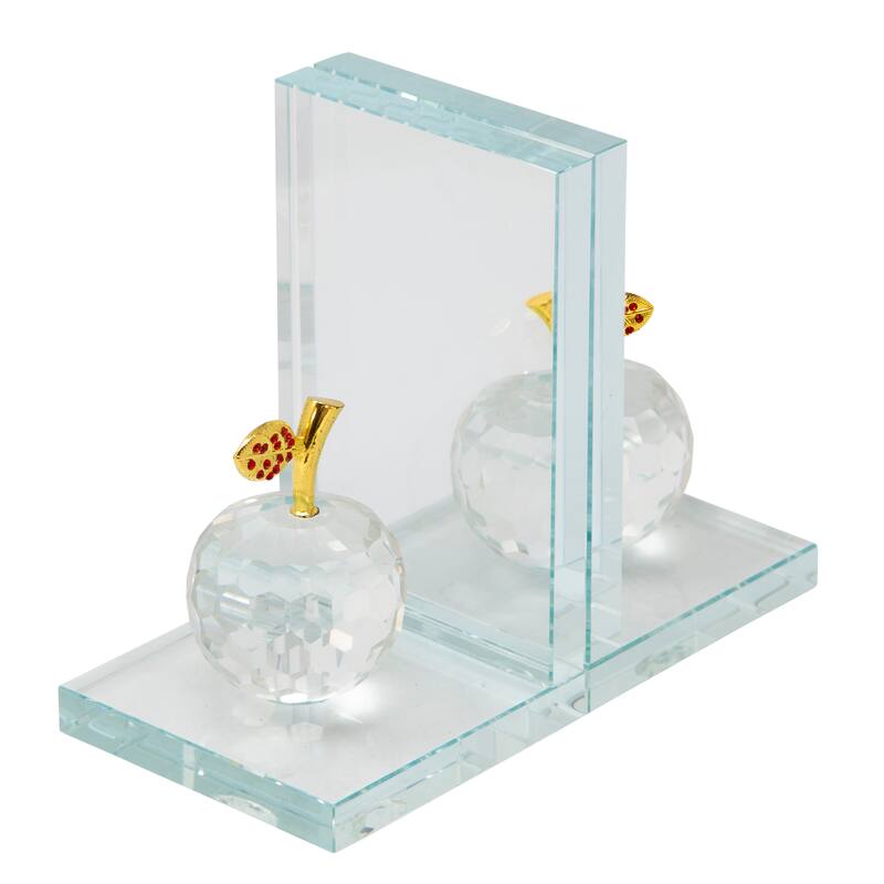 Set of 2 Crystal Apple Decorative Bookends, Home or Office Decor, Clear and Frosted, 4 L x 4 W x 6.5 H - 4" x 4" x 6.5"