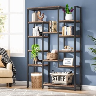 Vintage Bookcase 6 Tier Bookshelf Storage Rack with Open Shelves - Bed ...