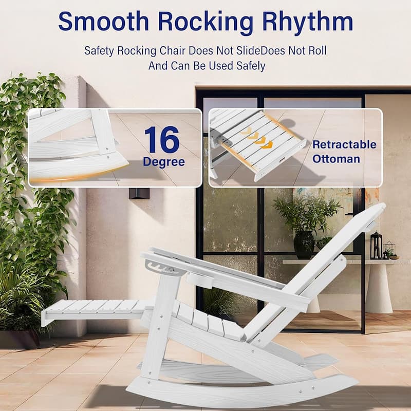 WINSOON HIPS Outdoor Rocking Chair with Adjustable Backrest and Retractable Ottoman-Set of 2