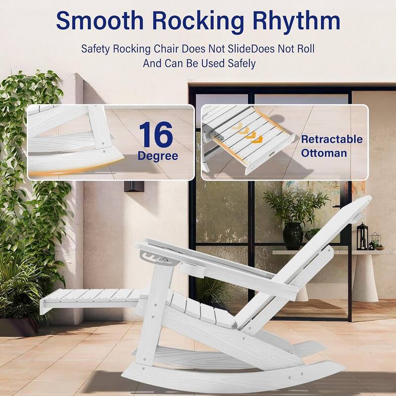 WINSOON Outdoor Rocking Chair with Adjustable Backrest and Retractable Ottoman-Set of 4