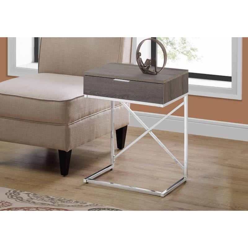Modern 24-Inch End Table with Drawer with Wood Surface and Metal Base Side Table for Sofa or Bedside