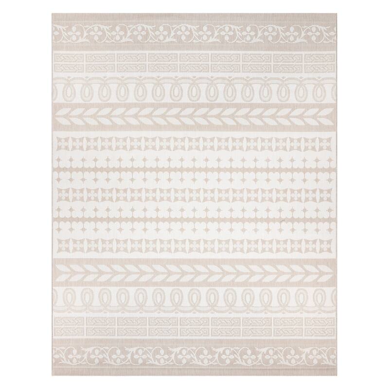 Gertmenian Paseo Burke Bohemian Striped Polypropylene Flatweave Indoor/ Outdoor Area Rug - 5'3"x7' - Cream/ Beige