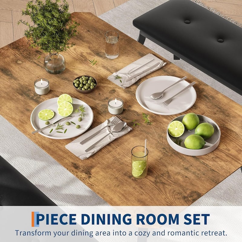 43.3" Kitchen Dining Table Set with 2 Upholstered Benches for Home Kitchen Dining