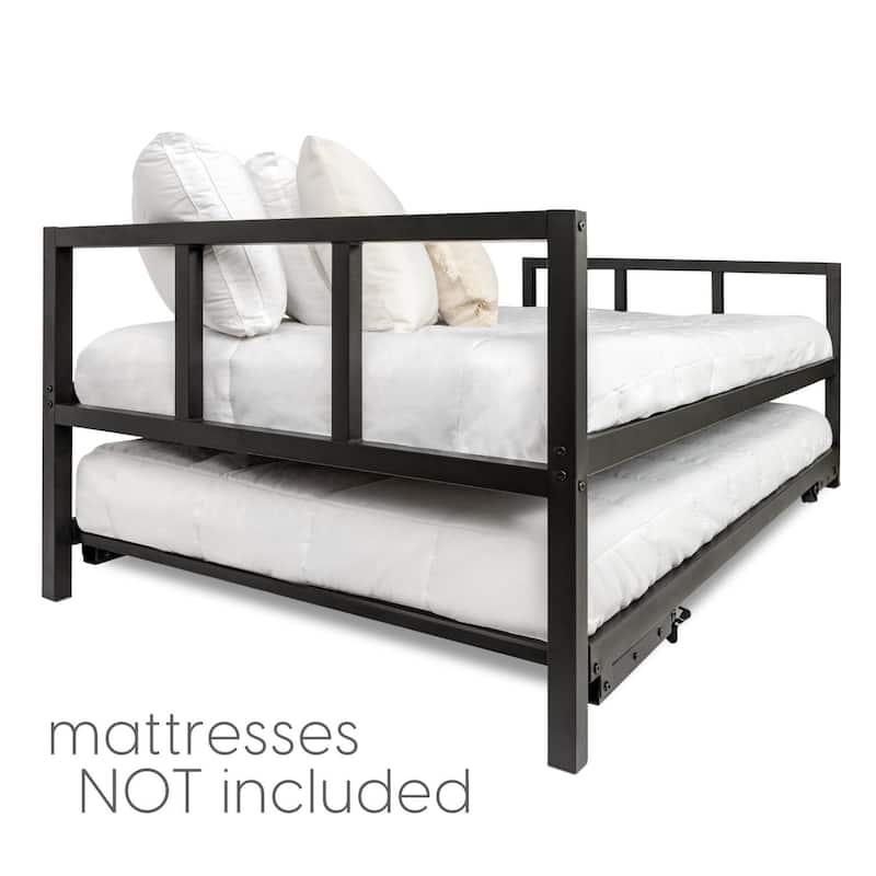 Milliard Twin Daybed and Fold- Up Trundle Set, Black Frame - Mattresses Sold Separately