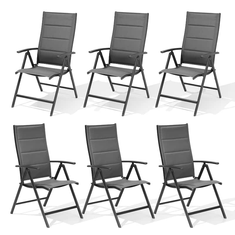 Patio Adjustable Reclining Folding Dining Chairs for Outdoor Indoor Garden Pool - See Picture - Set of 6, Dark Gray