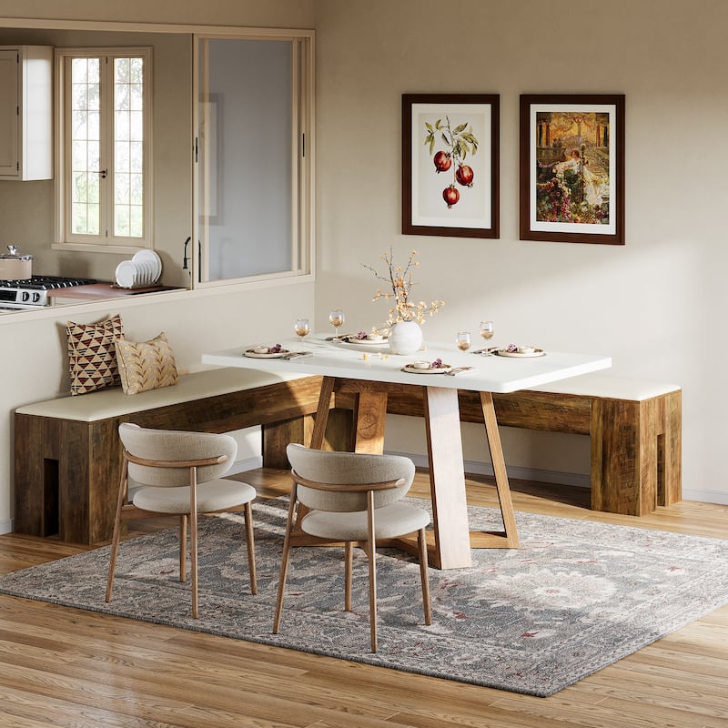 61 Inch L-Shaped Bench with Cushion, Corner Kitchen Breakfast Nook Bench for Entryway / Bedroom / Living Room / Dining Room