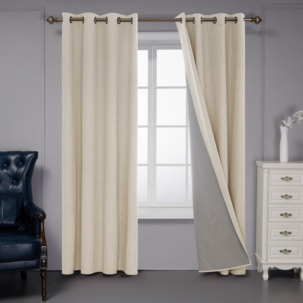 Deconovo Faux Linen Total Blackout with Coating Curtains (2 Panel)