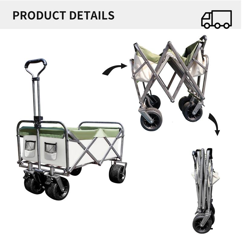 Outdoor Garden Utility Kids Wagon, Heavy Duty Alloy Frame, Portable Beach Trolley Cart With Secure Foot Brakes