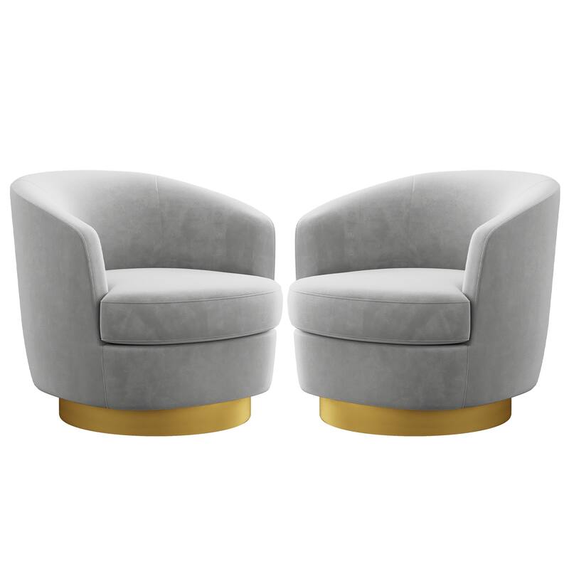Set of 2 Velvet Swivel Club Chair Set, Soft & Comfotable - 2 Pieces - Marled Gray