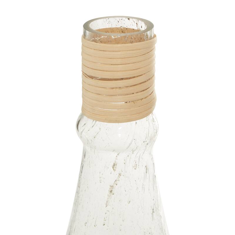 Black or Clear Glass Vase with Rattan Detail