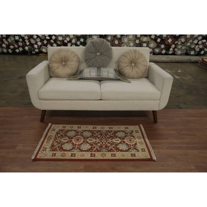 Hand Knotted Oriental 100% Wool Carpet Traditional All-Over Oranges & Rust Ziegler Area Rug - 3' 8'' X 2' 0''
