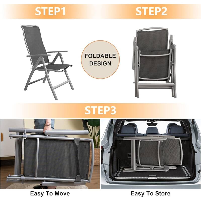 GDFStudio - Darien Folding Reclining Patio Chairs Set of 2 with Adjustable High Backrest and Aluminium Frame