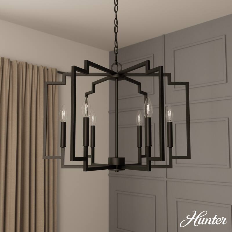 Hunter Zoanne 6-Light Modern Geometric Chandelier - Entry, Dining Room - Contemporary, Transitional - 24" - Matte Black