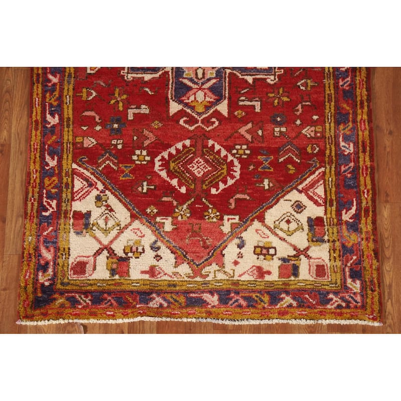 Handmade Vegetable Dye Heriz Persian Vintage Runner Rug - 3'6"x 10'8"
