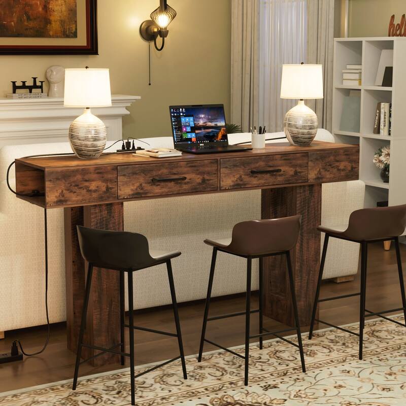 63-Inch Long Console Table, Wooden Rectangular Sofa Table Behind The Couch, Farmhouse Entryway Table for Entrance - Brown