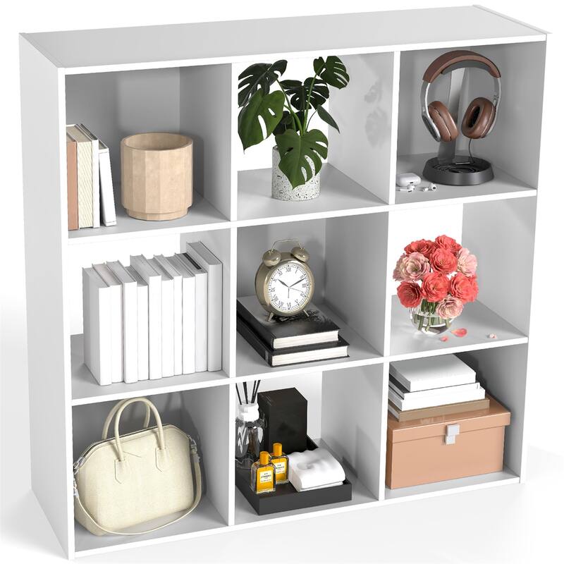 Cube Storage Organizer Shelf with Freestanding Bookshelf. - 9-Cube - White