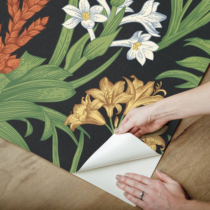 NuWallpaper Black Blooming Villa Peel and Stick Wallpaper