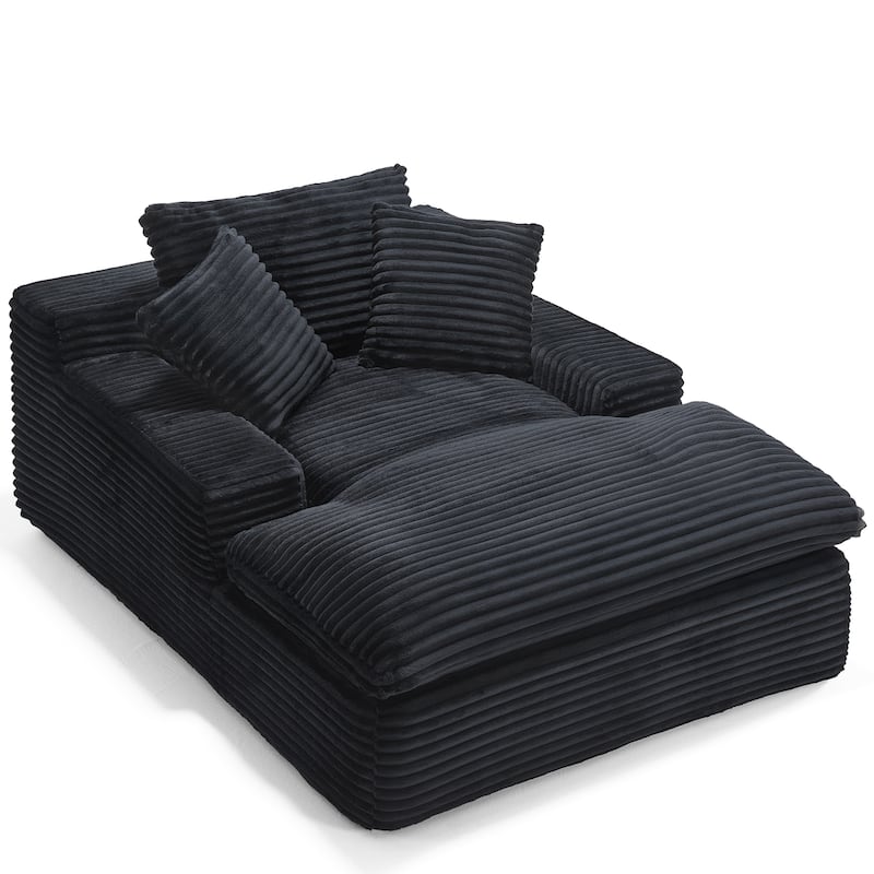 67" Upholstered Full Foam Chaise Lounge Chair Convertible Sofa Bed with Pillows, No Assembly Required