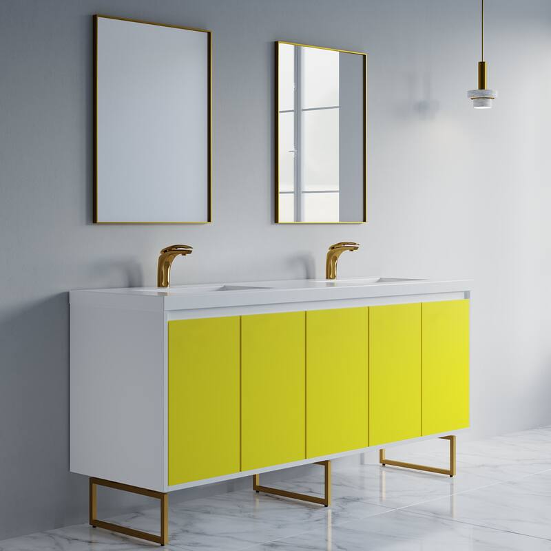 Kennan 72" Double Bathroom Vanity Set with Rectangle Legs - Yellow