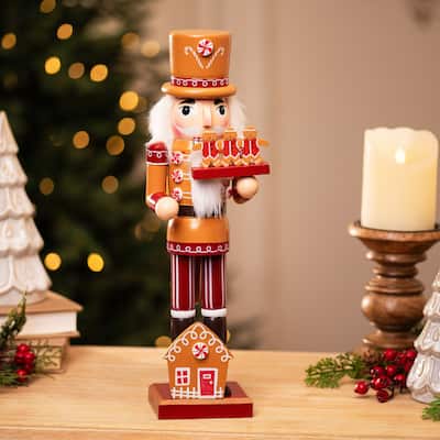 Peppermint Gingerbread Wooden Christmas Nutcracker - 14"