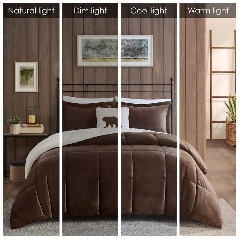 GDF Studio - Alton Plush to Sherpa Down Alternative Comforter Set - Brown & Ivory