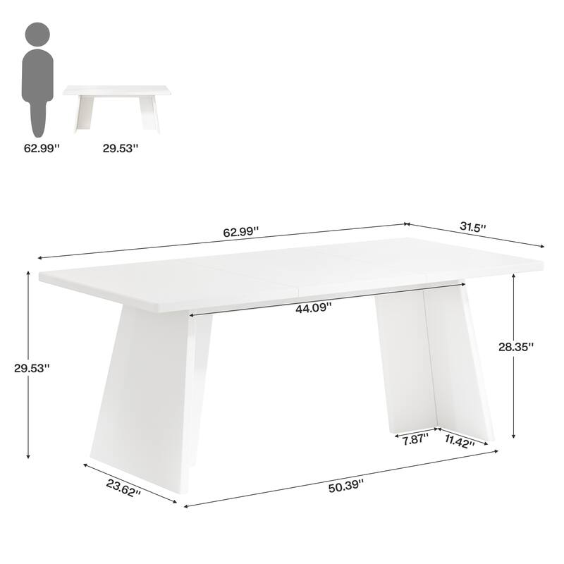 63 Inches Modern White Dining Table for Kitchen Dining Room - 31.5"D x 62.99"W x 29.53"H