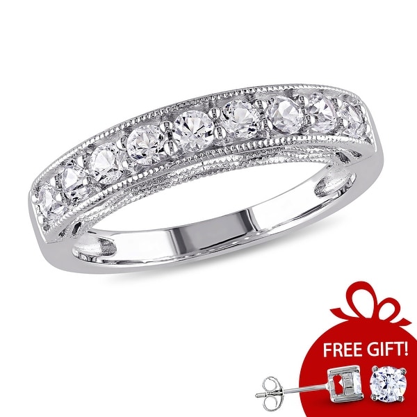 Miadora Sterling Silver White Sapphire and Gemstone Stackable Anniversary Ring. Opens flyout.