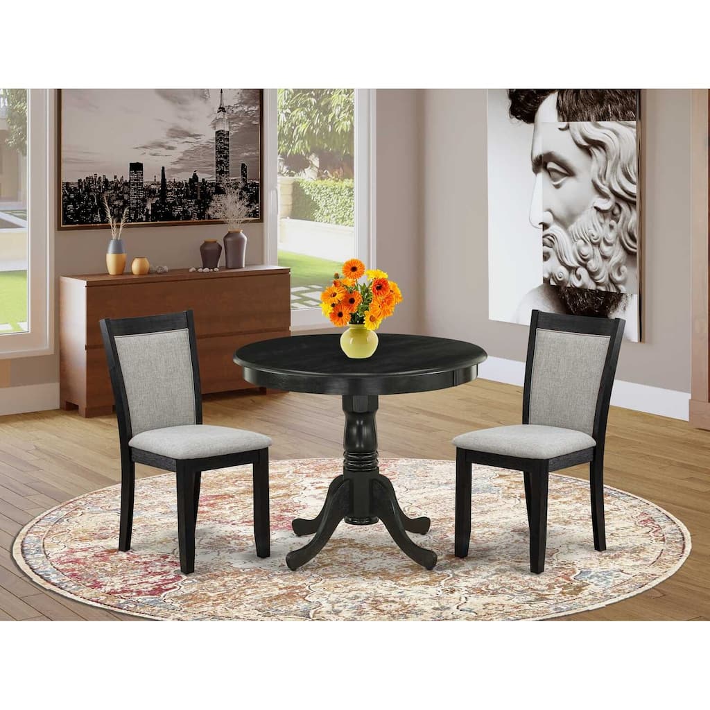 3-Piece Wirebrushed Black Solid Wood Top - Dining Room Set - Seats-4