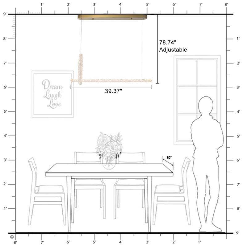 Modern Gold Crystal Ring Linear LED Chandelier, Dimmable - W39.37-in
